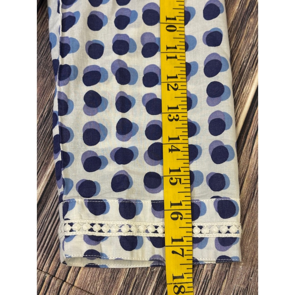 Boden Tunic Top Womens US 6R Blue Purple Polka Dot Cotton Crochet Trim Boho - Picture 9 of 14